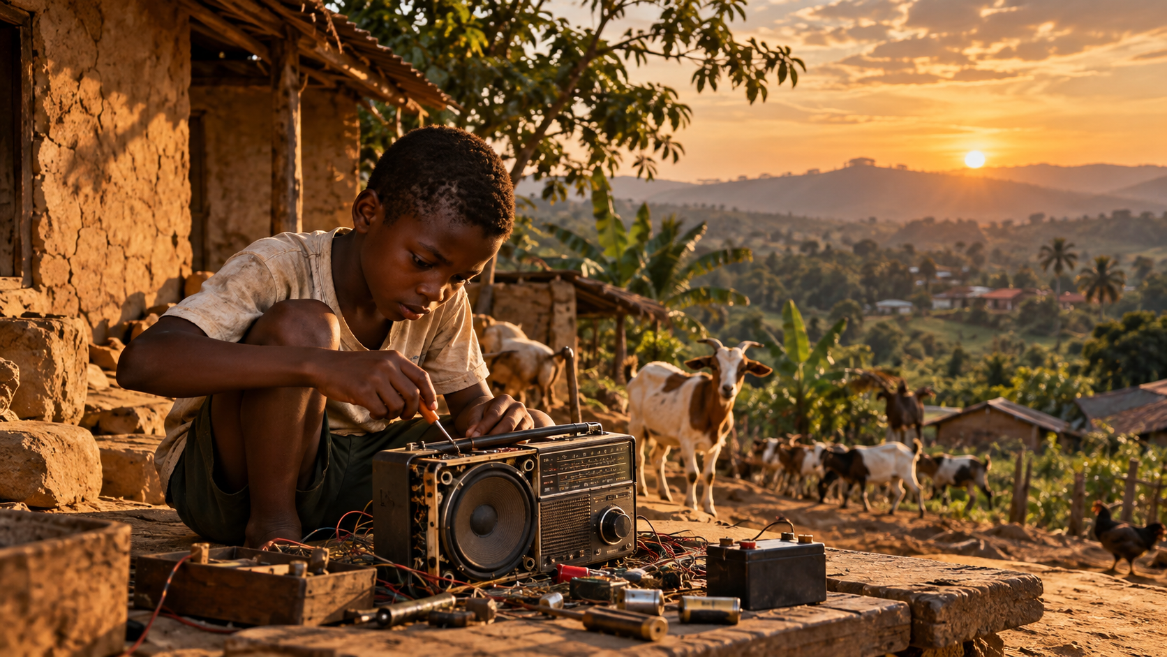 Illustrative memory scene of a child exploring radio technology